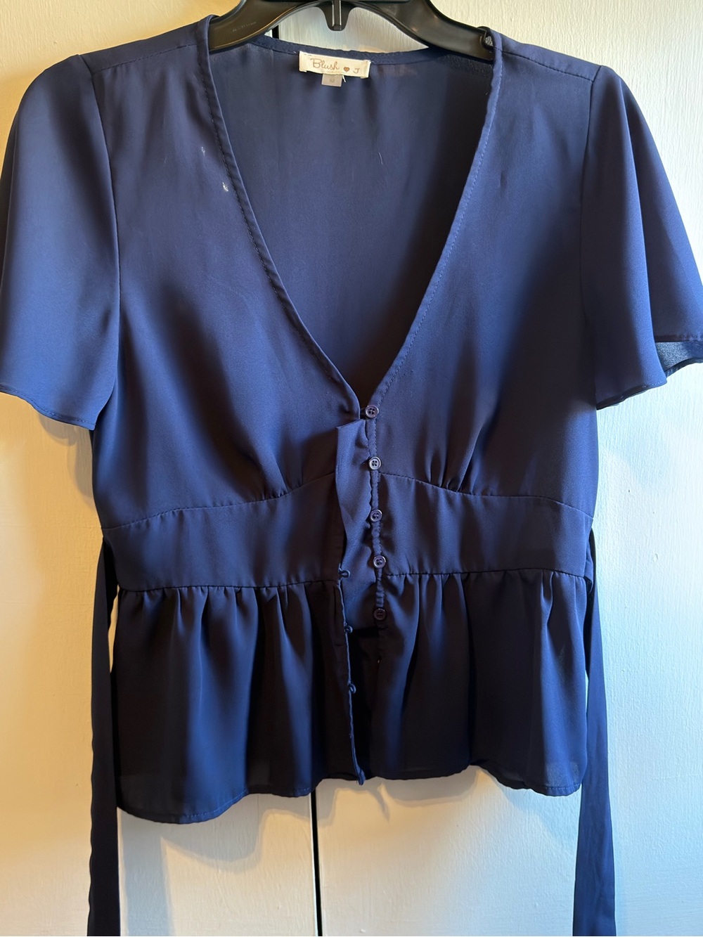 Blush J Navy Button-Front Blouse